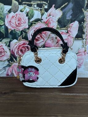 White Quilted Mini Satchel with Black Top Handles